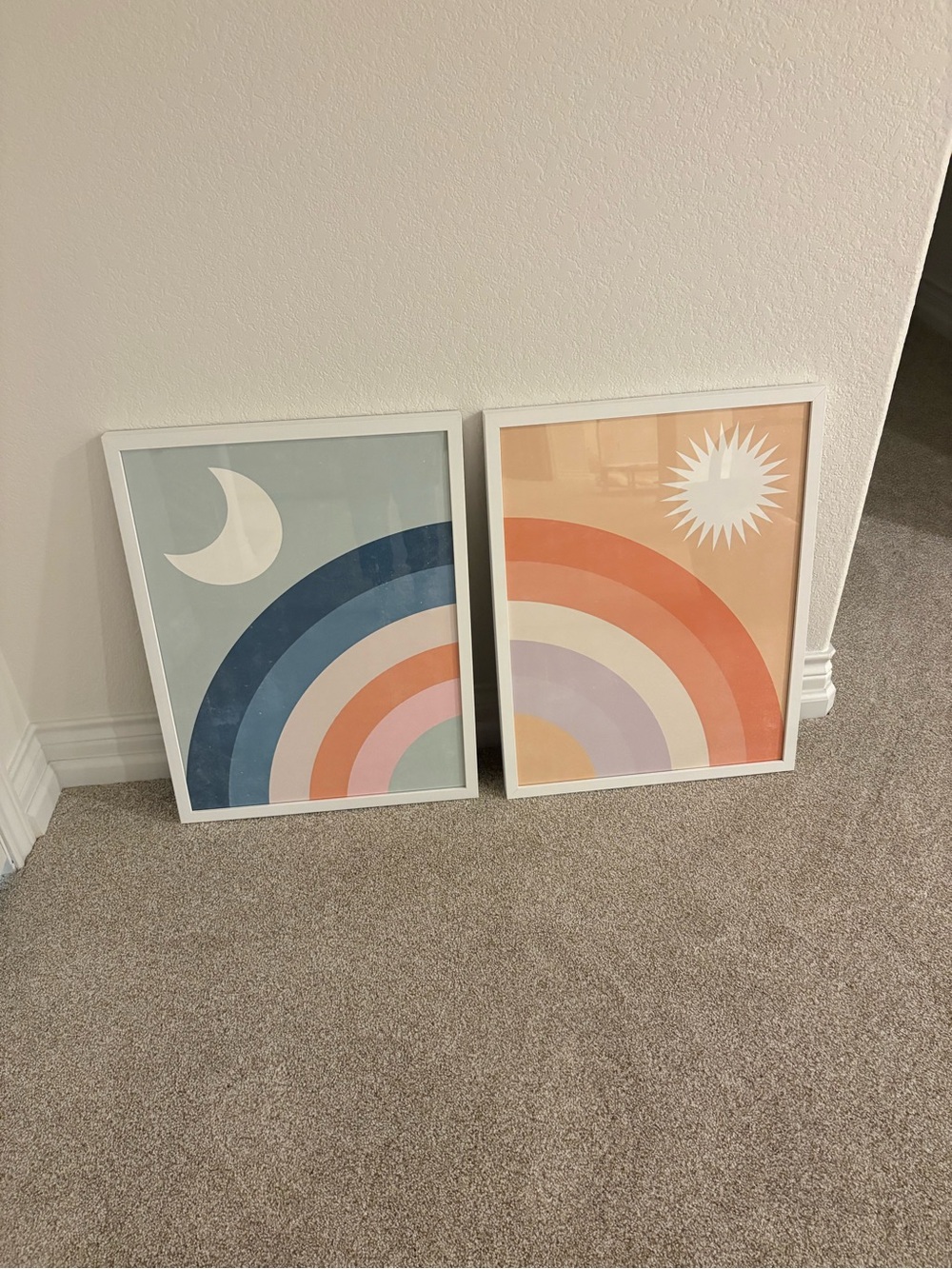 Pottery Barn Kids Peach & Blue Sunrise and Moonrise Art Pair